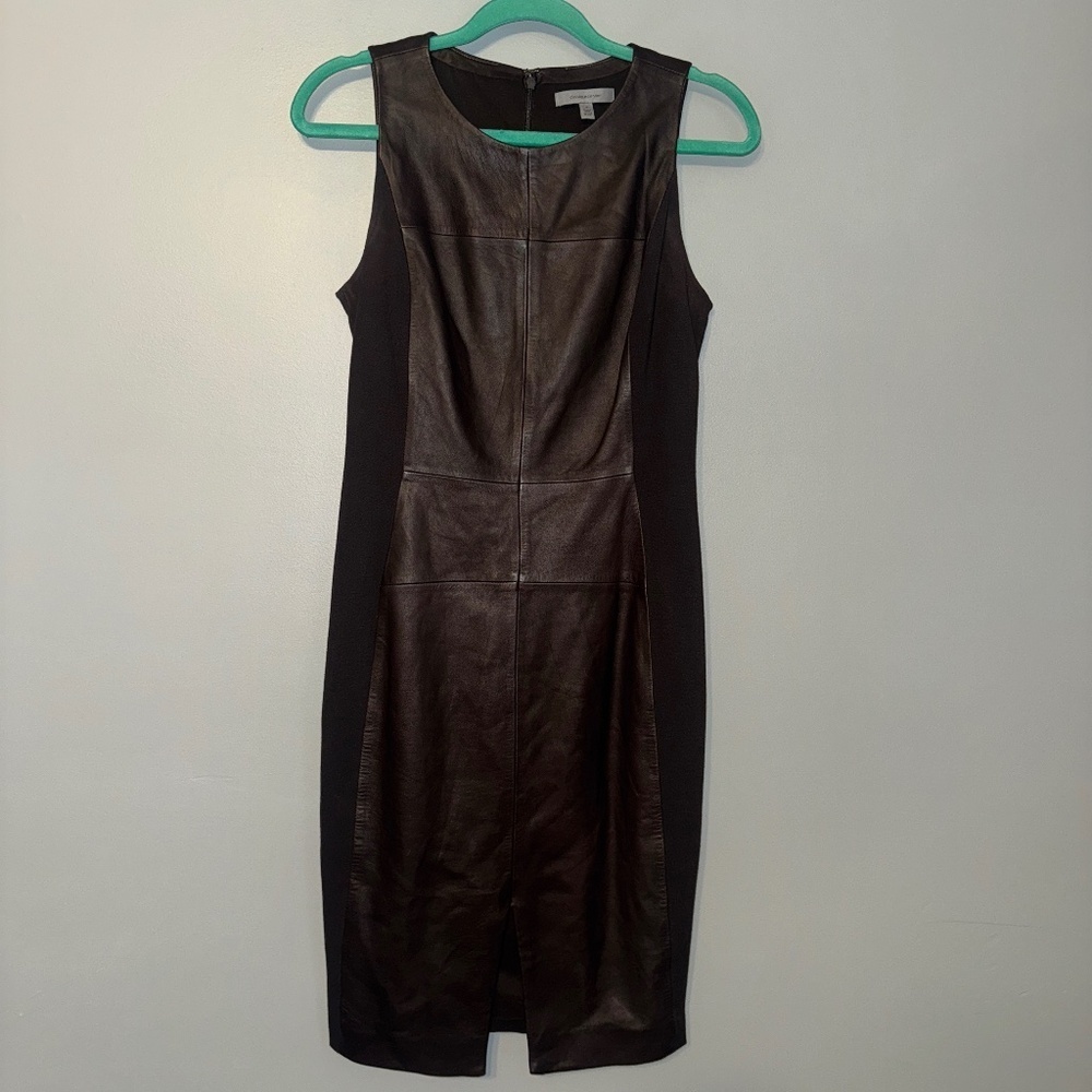 EUC Classiques Entier Leather Knit Sheath Brown Dress Size 4
